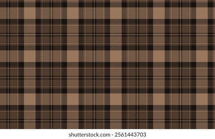 Plaid fabric pattern, brown, cream, black, beautiful cross lines pattern, seamless for textiles, and for designing clothes, skirts, or decorative fabrics. Vector illustration.