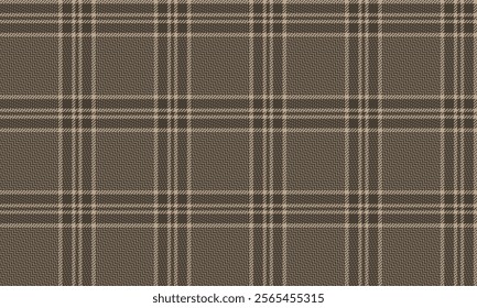 Plaid fabric pattern, brown, cream, seamless for textiles, and for designing modern clothes, skirts or decorative fabrics. Vector illustration.