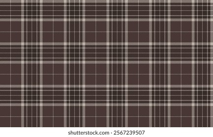 Plaid fabric pattern, brown, cream, beautiful cross lines, seamless for textiles, and for designing clothes, skirts or decorative fabrics. Vector illustration.