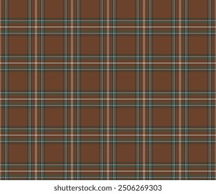 Plaid fabric pattern, brown, green, white, seamless for textiles and design clothing, skirts, pants, aprons, tablecloths, blankets or decorative fabrics. Vector illustration.
