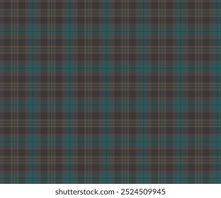 Plaid fabric pattern, brown, green, yellow, prominent in the cross-line pattern, seamless for textiles, and for designing clothes, skirts or decorative fabrics. Vector illustration.