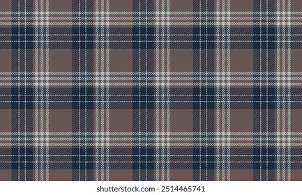 Plaid fabric pattern, brown, navy, gray, seamless for textile and design clothes skirt pants apron tablecloth blanket or decoration. Vector illustration.