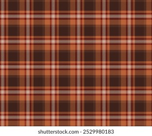 Patrón de tela a cuadros, marrón, naranja, blanco, sin costuras para la ropa textil y de diseño falda pantalones delantal manta o decoración. Ilustración vectorial.