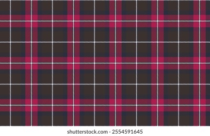 Plaid fabric pattern, brown, pink, white, seamless for textiles, and for designing everyday clothes, skirts, or decorative fabrics. Vector illustration.