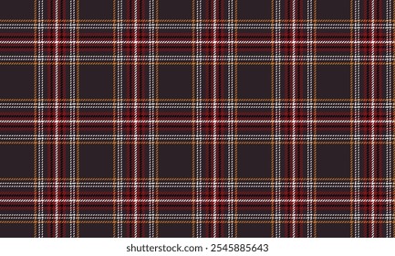 Plaid fabric pattern, brown, red, white, yellow, elegant and modern seamless for textiles, and for designing clothes, skirts or decorative fabrics. Vector illustration.