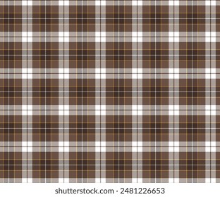 Plaid fabric pattern, brown, white, yellow, seamless for textiles, and for designing clothing, skirts, pants or decorative fabric. Vector illustration.