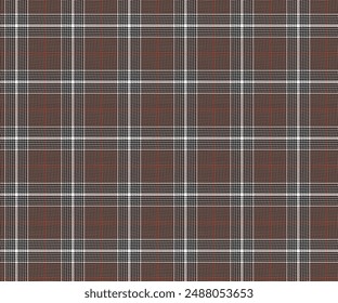 Plaid fabric pattern, brown, white, black, seamless for textiles and design clothing, skirts, pants, aprons, tablecloths, blankets or decorative fabrics. Vector illustration.