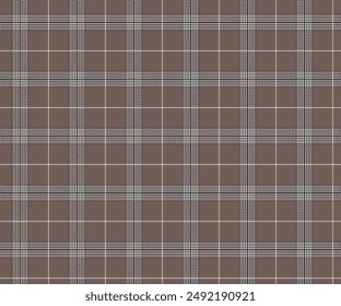 Plaid-Stoffmuster, braun, weiß, schwarz, nahtlos für Textilien und Designbekleidung, Röcke, Hosen, Schürzen, Tischdecken, Decken oder Dekorationsstoffe. Vektorillustration.