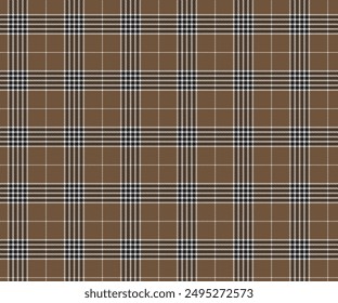 Plaid fabric pattern, brown, white, black, seamless for textiles and design clothing, skirts, pants, aprons, tablecloths, blankets or decorative fabrics. Vector illustration.