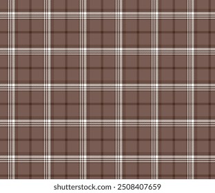 Patrón de tela a cuadros, marrón, blanco, sin costuras para la ropa textil y de diseño falda pantalones delantal manta o decoración. Ilustración vectorial.