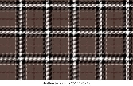 Padrão de tecido xadrez, marrom, branco, preto, sem costura para roupas têxteis e design calças de saia avental cobertor de toalha de mesa ou decoração. Ilustração vetorial.