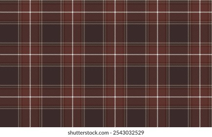 Plaid fabric pattern, brown, white, cream, modern seamless distinctive cross lines for textiles, and for designing clothes, skirts or decorative fabrics. Vector illustration.