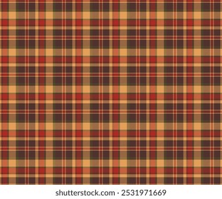 Plaid fabric pattern, brown, yellow, red, green, seamless for textiles, and for designing everyday clothes, skirts, pants or decorative fabrics. Vector illustration.