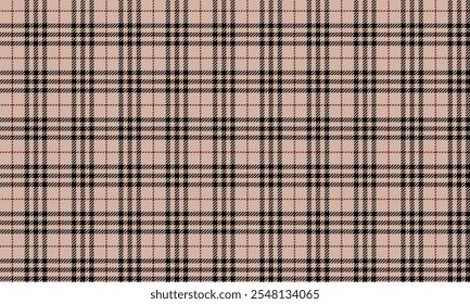 Plaid fabric pattern, cream, black, brown, modern fashion cross lines seamless for textiles, and for designing clothes, skirts or decorative fabrics. Vector illustration.