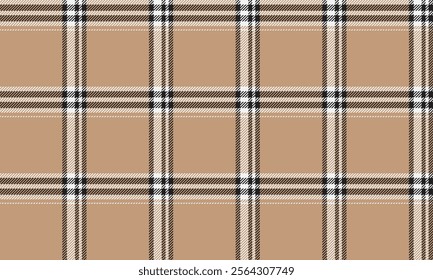 Plaid fabric pattern, cream, black, white, distinctive cross lines, seamless for textiles, and for designing clothes, skirts or decorative fabrics. Vector illustration.