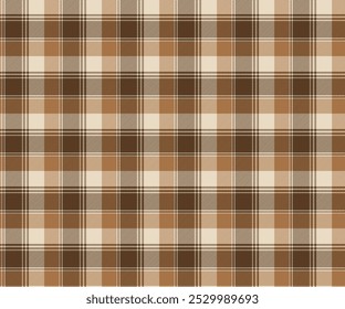 Plaid fabric pattern, cream, brown, autumn seamless for textile and design clothes skirt pants apron tablecloth blanket or decoration. Vector illustration.