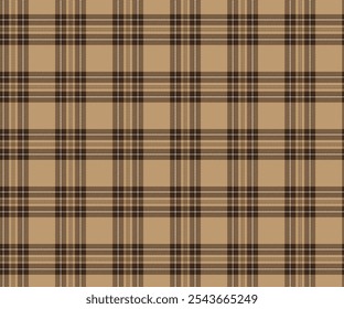 Plaid fabric pattern, cream, brown, white, fashion seamless pattern for textile, and for designing clothes, skirts or decoration fabric. Vector illustration.