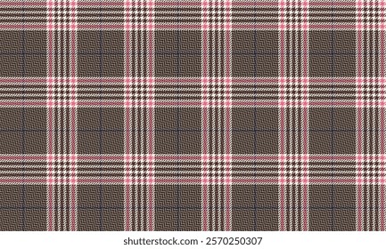 Plaid fabric pattern, cream, brown, pink, white, seamless for textiles, and for designing modern clothes, skirts, or decorative fabrics. Vector illustration.