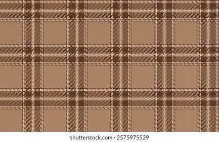 Plaid fabric pattern, cream, brown, seamless for textiles, and for designing clothes, skirts or decorative fabrics. Vector illustration.