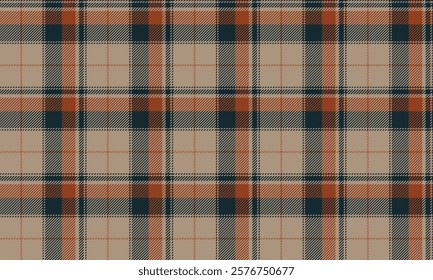 Plaid fabric pattern, cream, orange, black, seamless for textile and design clothes skirt pants apron tablecloth blanket or decoration fabric. Vector illustration.