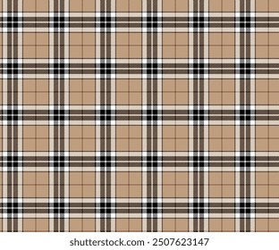 Plaid fabric pattern, cream, white, black, seamless for textile and design clothes skirt pants apron tablecloth blanket or decoration. Vector illustration.