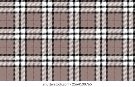 Plaid fabric pattern, cream, white, black, distinctive lattice cross lines pattern, seamless for textiles, and for designing clothes, skirts or decorative fabrics. Vector illustration.