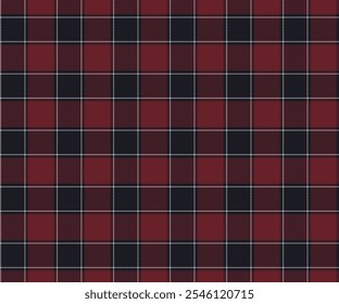 Plaid fabric pattern, dark red, black, white, seamless cross lines for textiles, and for designing clothes, skirts or decorative fabrics. Vector illustration.
