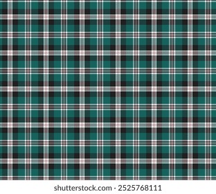 Patrón de tela a cuadros, verde, negro, blanco, sin costuras para textiles y ropa de diseño falda pantalones delantal manta o decoración. Ilustración vectorial.
