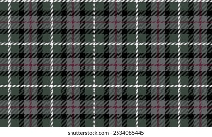 Plaid fabric pattern, green, black, grey, white, red, seamless for textile and design clothes skirt pants apron tablecloth blanket or decoration. Vector illustration.