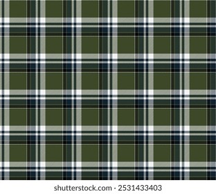 Plaid fabric pattern, green, blue, white, seamless for textile and design clothes skirt pants apron tablecloth blanket or decoration. Vector illustration.