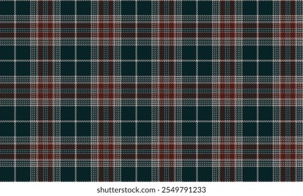 Plaid fabric pattern, green, cream, red, simple and modern, seamless for textiles, and for designing clothes, skirts, pants or decorative fabrics. Vector illustration.