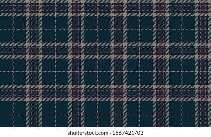 Plaid fabric pattern, green, purple, cream, distinctive cross lines, seamless for textiles, and for designing clothes, skirts or decorative fabrics. Vector illustration.