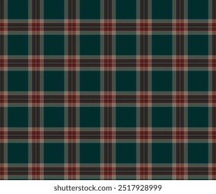 Padrão de tecido xadrez, verde, vermelho, creme, sem costura para tecido e roupas de design calças de saia avental cobertor de toalha de mesa ou decoração. Ilustração vetorial.