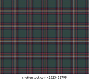 Plaid fabric pattern, green, red, pink, yellow, white, elegant grid lines pattern, seamless for textile, and for designing clothes, skirts or decorative fabrics. Vector illustration.