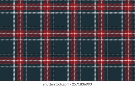 Plaid fabric pattern, green, red, white, distinctive cross lines, seamless for textiles, and for designing clothes, skirts or decorative fabrics. Vector illustration.