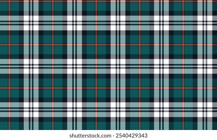 Plaid fabric pattern, green, white, navy, orange, seamless modern fashion for textiles, and for designing clothes, skirts, or decorative fabrics. Vector illustration.