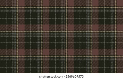 Plaid fabric pattern, green, yellow, brown, distinctive cross lines, seamless for textiles, and for designing clothes, skirts or decorative fabrics. Vector illustration.