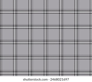 Plaid fabric pattern, grey, black, white, seamless for textile design, clothing, skirt, pants or decorative fabric. Vector illustration.