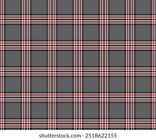 Plaid Stoffmuster, grau, schwarz, weiß, rot, nahtlos für Textil-und Design-Kleidung Rockhose Schürze Tischdecke oder Dekoration. Vektorgrafik.