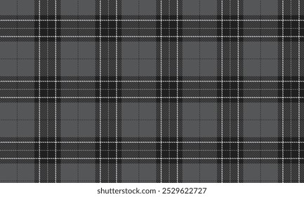 Plaid fabric pattern, grey, black, white, seamless for textile and design clothes skirt pants apron tablecloth blanket or decoration. Vector illustration.