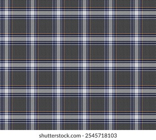 Plaid fabric pattern, grey, black, blue, yellow, seamless for textiles, and for designing clothes, skirts, pants or decorative fabrics. Vector illustration.