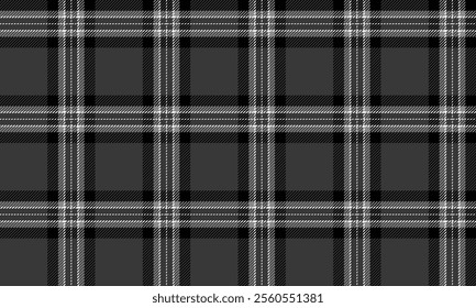 Plaid fabric pattern, grey, black, white, seamless for textile and design clothes skirt pants apron tablecloth blanket or decoration. Vector illustration.