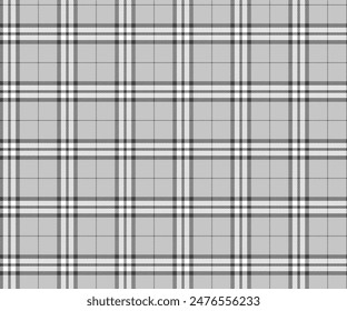 Plaid fabric pattern, grey, white, black, seamless for textiles, and for designing clothing, skirts, pants or decorative fabric. Vector illustration.