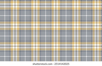 Plaid fabric pattern, grey, yellow, white, black, seamless for textile and design clothes skirt pants apron tablecloth blanket or decoration. Vector illustration.