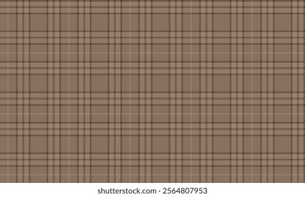 Plaid fabric pattern, khaki, brown, cross lines, seamless for textiles, and for designing clothes, skirts or decorative fabrics. Vector illustration.