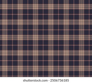 Plaid fabric pattern, navy blue, yellow, orange, seamless for textile and design clothes skirt pants apron tablecloth blanket or decoration fabric. Vector illustration.