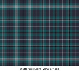 Padrão de tecido xadrez, azul marinho, verde, branco, sem costura para tecidos e para projetar roupas, saias, calças ou tecidos decorativos. Ilustração vetorial.