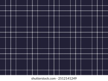 Plaid fabric pattern, navy blue, white, seamless for textile and design of clothes, skirts, pants, aprons, tablecloths, blankets or decorative fabrics. Vector illustration.