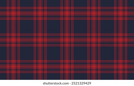 Plaid fabric pattern, navy blue, red, striking, seamless for textiles, and for designing clothes, skirts or decorative fabrics. Vector illustration.