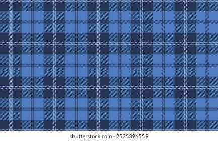 Plaid fabric pattern, navy blue, blue, white, seamless weave for textile and design clothes skirt pants apron tablecloth blanket or decoration. Vector illustration.